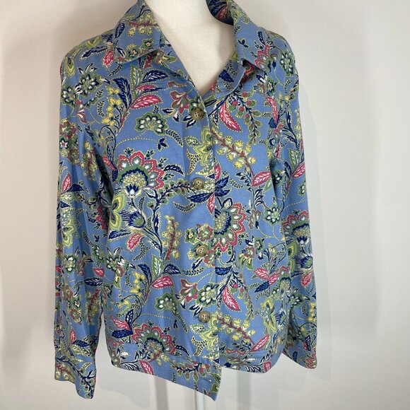 The TOG Shop Blue Floral Button Down Jacket size Medium - Picture 1 of 4